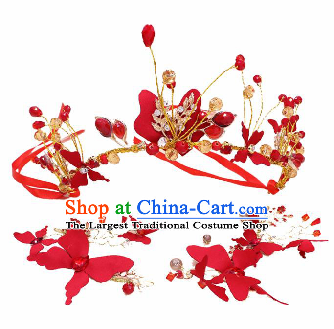 Top Grade Handmade Hair Accessories Classical Bride Red Royal Crown for Women