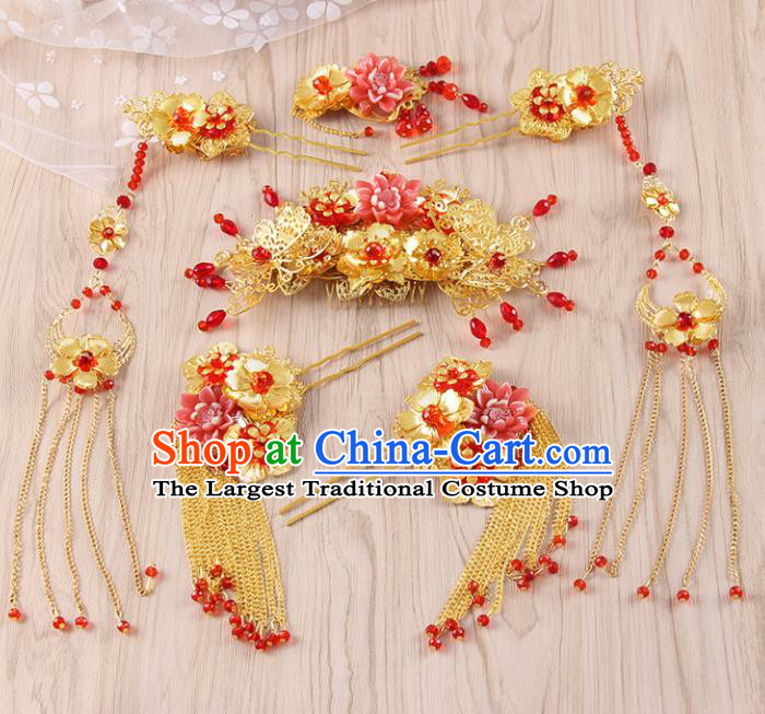 Chinese Ancient Bride Wedding Hair Accessories Traditional Hair Comb Tassel Hairpins for Women