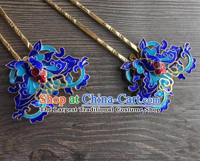 Chinese Ancient Princess Hair Accessories Traditional Blueing Butterfly Hairpins for Women