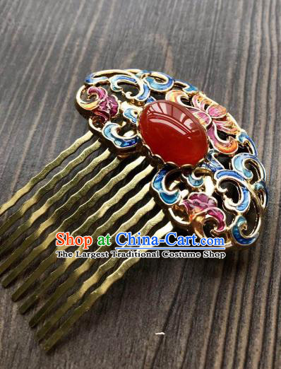 Chinese Ancient Princess Hair Accessories Traditional Agate Blueing Hair Comb for Women