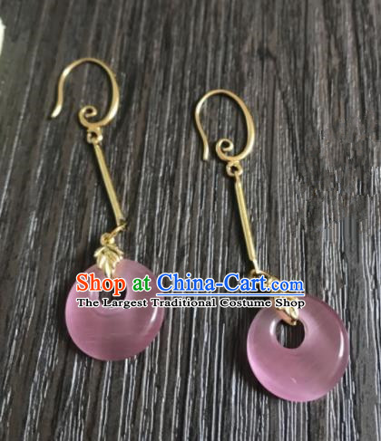 Chinese Ancient Classical Jewelry Accessories Traditional Hanfu Rose Chalcedony Earrings for Women
