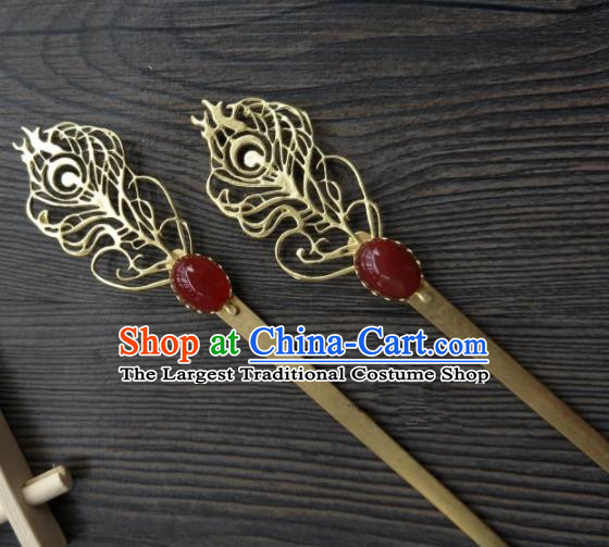 Chinese Ancient Princess Hair Accessories Traditional Agate Golden Hairpins for Women