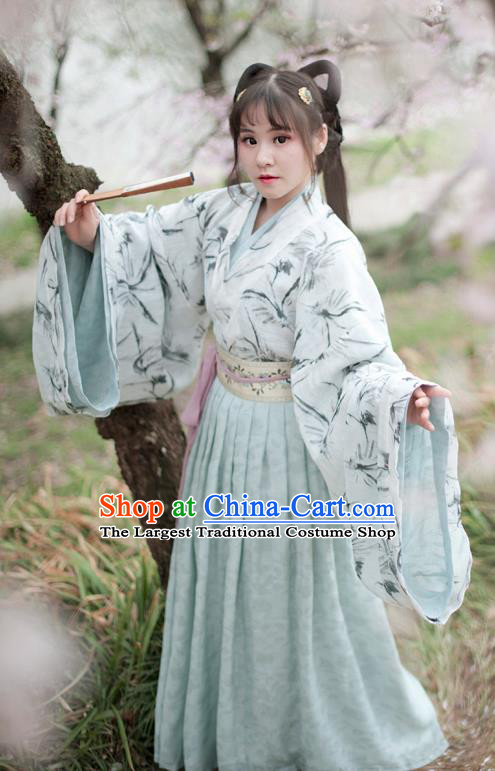 Traditional Chinese Ancient Peri Green Hanfu Dress Jin Dynasty Aristocratic Lady Historical Costume for Women