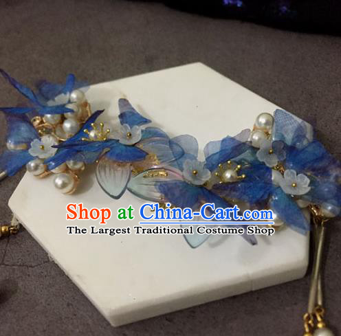 Chinese Ancient Hanfu Hair Accessories Traditional Blue Butterfly Hair Claws Hairpins for Women