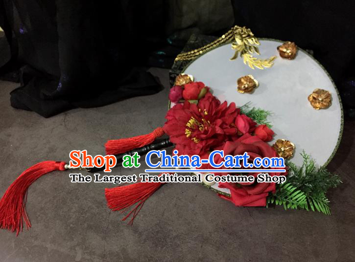 Chinese Ancient Wedding Accessories Traditional Red Peony Palace Fans for Women