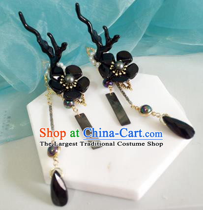 Chinese Ancient Hanfu Hair Accessories Traditional Black Dragon Horn Hair Claws Hairpins for Women