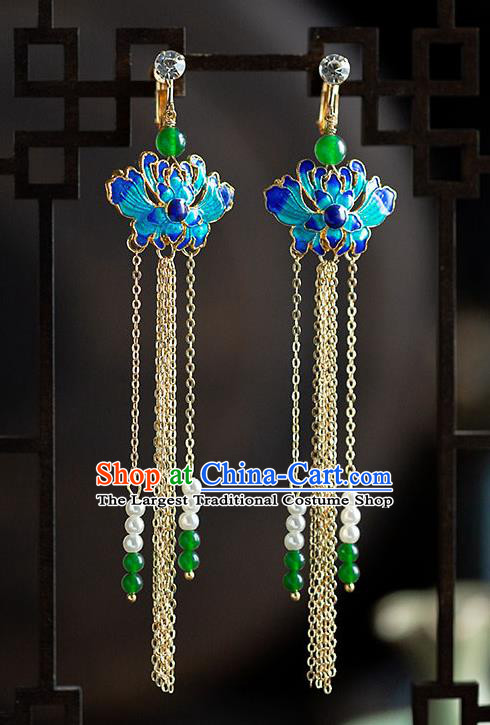 Chinese Ancient Hanfu Jewelry Accessories Traditional Wedding Tassel Blueing Earrings for Women