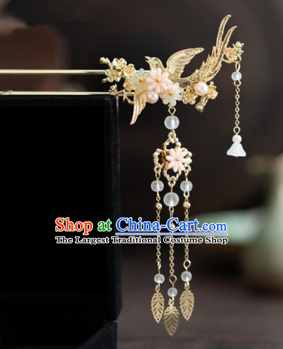 Chinese Ancient Hanfu Wedding Hair Accessories Traditional Golden Bird Tassel Hairpins for Women