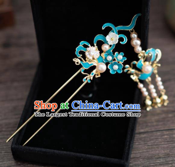 Chinese Ancient Hanfu Wedding Hair Accessories Traditional Pearls Tassel Hairpins for Women