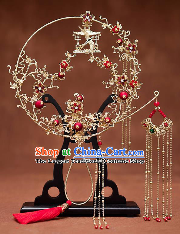 Chinese Ancient Wedding Accessories Traditional Bride Tassel Palace Fans for Women