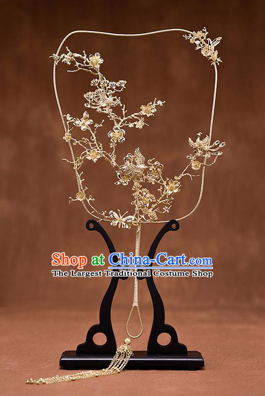 Chinese Ancient Wedding Accessories Traditional Bride Golden Palace Fans for Women