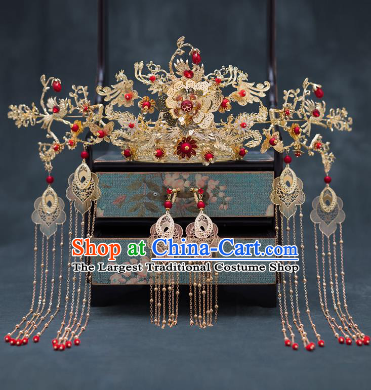 Chinese Ancient Queen Phoenix Coronet Hair Accessories Traditional Hanfu Tassel Hairpins for Women