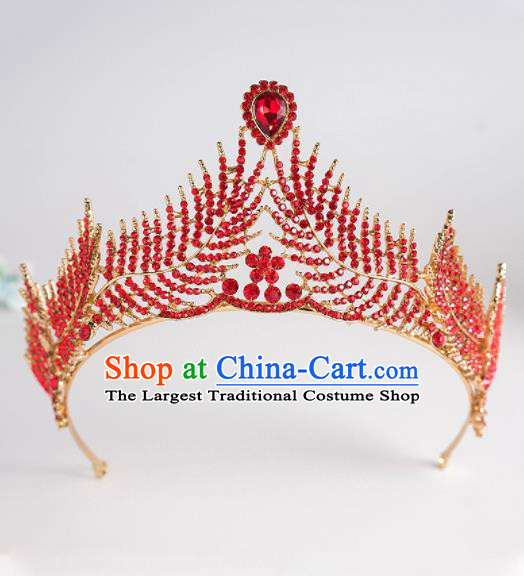 Handmade Wedding Hair Accessories Princess Red Crystal Royal Crown for Women