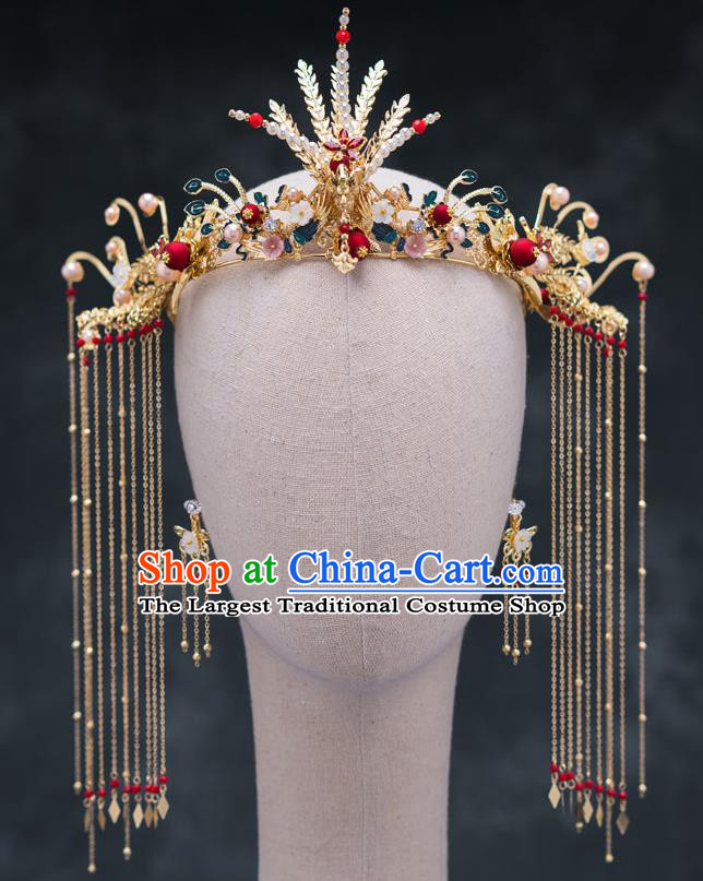 Chinese Ancient Bride Hair Accessories Wedding Phoenix Coronet Traditional Hanfu Hairpins for Women