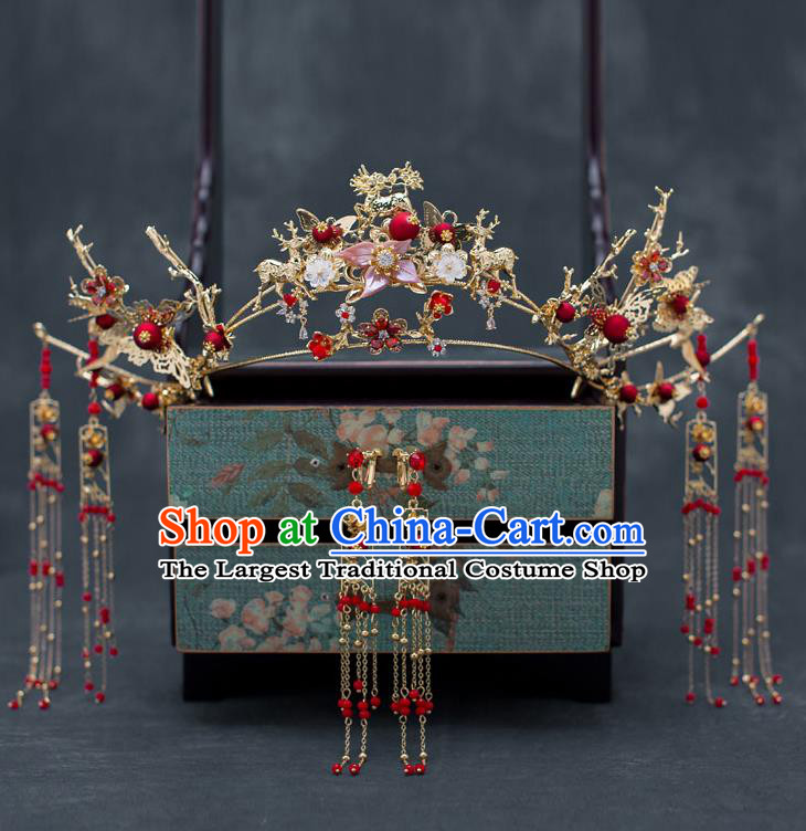 Chinese Ancient Wedding Tassel Phoenix Coronet Traditional Bride Palace Hair Accessories for Women