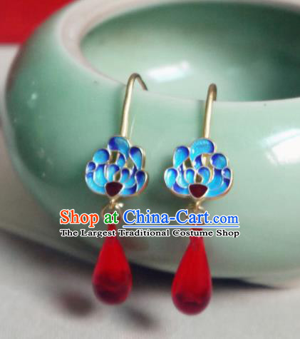 Chinese Ancient Hanfu Jewelry Accessories Traditional Wedding Blueing Lotus Agate Earrings for Women