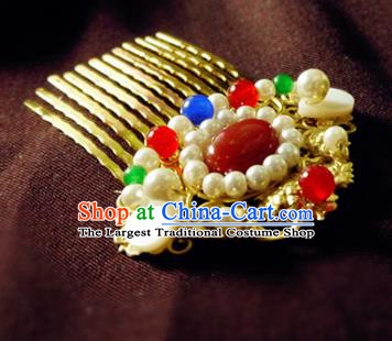 Chinese Ancient Hair Accessories Classical Pearls Agate Hair Comb Traditional Hanfu Hairpins for Women