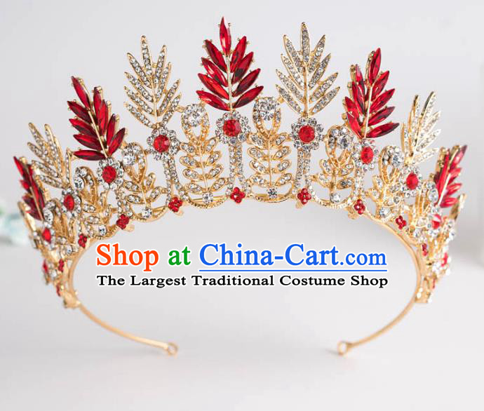 Handmade Wedding Bride Hair Accessories Baroque Princess Red Zircon Royal Crown for Women