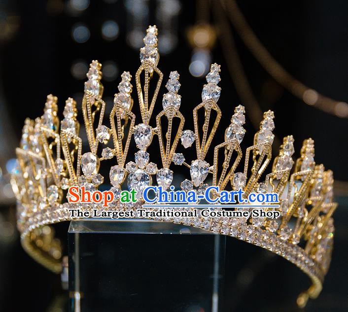 Handmade Wedding Bride Hair Accessories Baroque Luxury Zircon Golden Royal Crown for Women