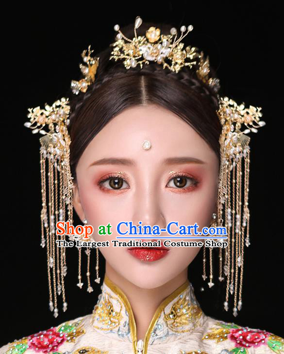 Chinese Ancient Bride Hair Accessories Traditional Wedding Tassel Hair Clip Hanfu Hairpins for Women