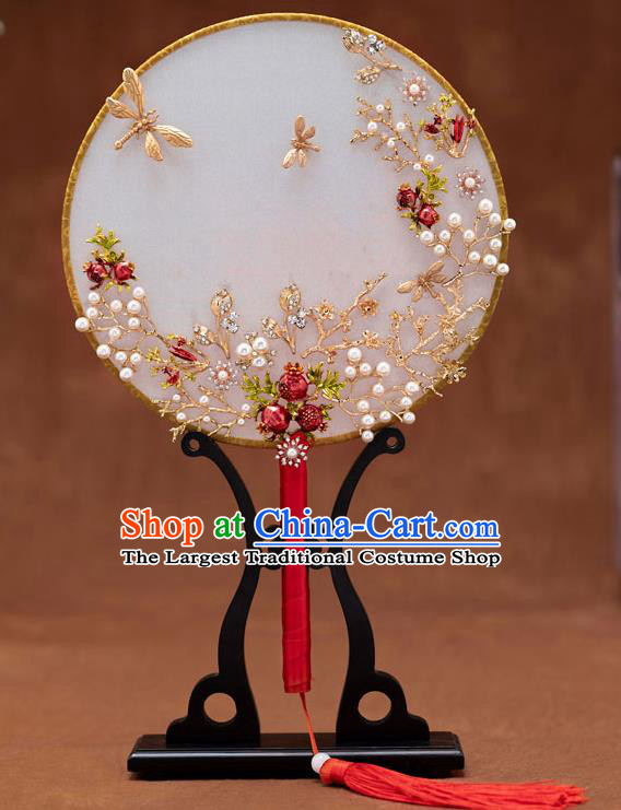 Chinese Ancient Bride Round Fans Traditional Wedding Classical Palace Fans for Women