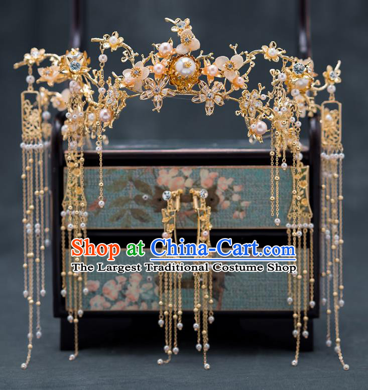 Chinese Ancient Bride Phoenix Coronet Traditional Wedding Hair Accessories Hanfu Hairpins Complete Set for Women