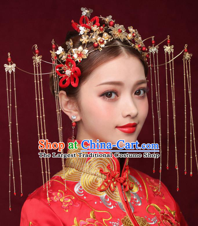 Chinese Ancient Bride Tassel Phoenix Coronet Traditional Wedding Hair Accessories Hairpins for Women