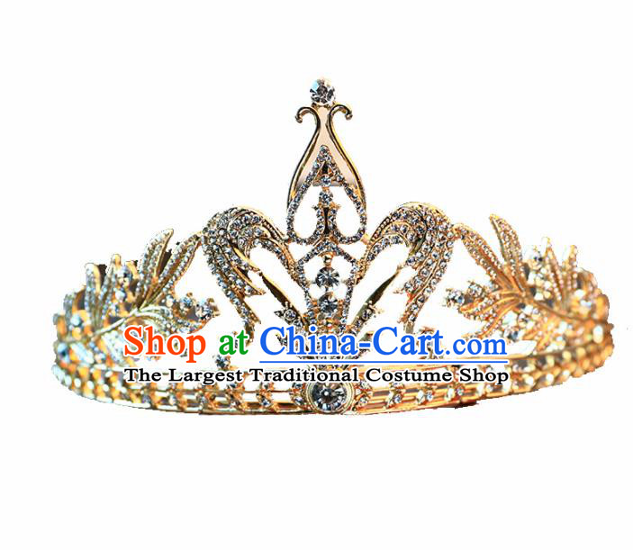 Top Grade Wedding Hair Accessories Traditional Baroque Bride Golden Royal Crown for Women