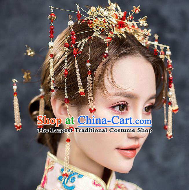 Chinese Ancient Hair Accessories Wedding Tassel Hairpins Traditional Xiuhe Suit Hair Crown for Women