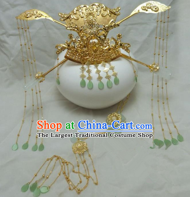 Chinese Ancient Hair Accessories Palace Queen Hairpins Traditional Golden Phoenix Coronet for Women