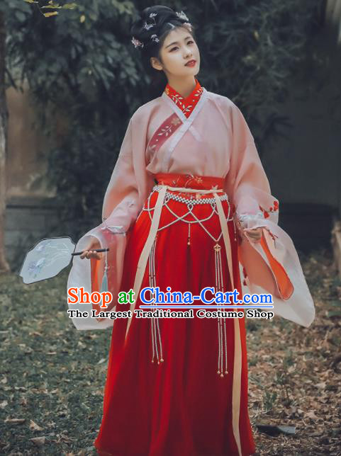 Traditional Chinese Jin Dynasty Princess Replica Costumes Ancient Palace Lady Embroidered Hanfu Dress for Women