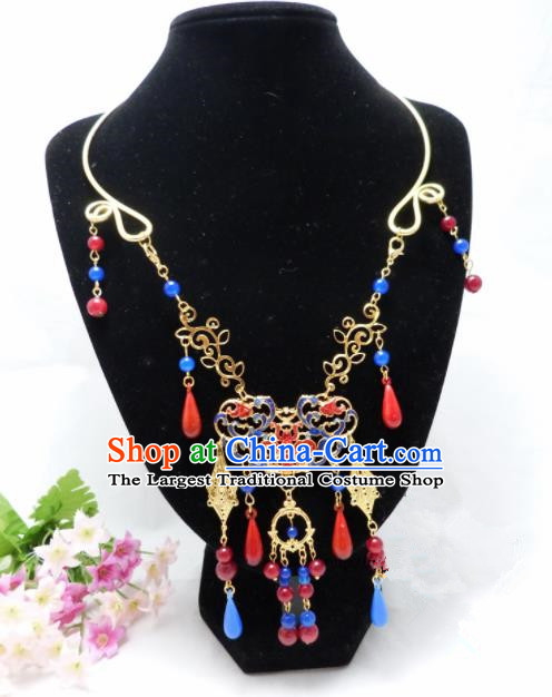 Chinese Ancient Bride Hanfu Accessories Traditional Palace Blueing Necklace for Women