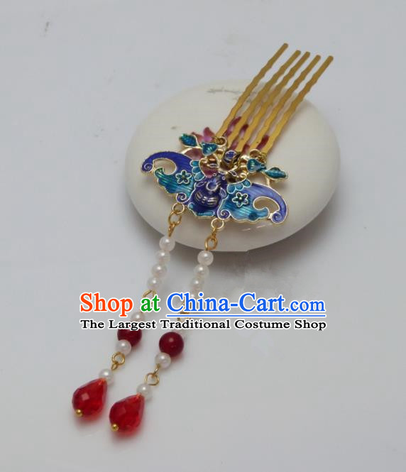 Chinese Ancient Qing Dynasty Queen Hair Accessories Traditional Palace Blueing Bat Hair Comb Hairpins for Women