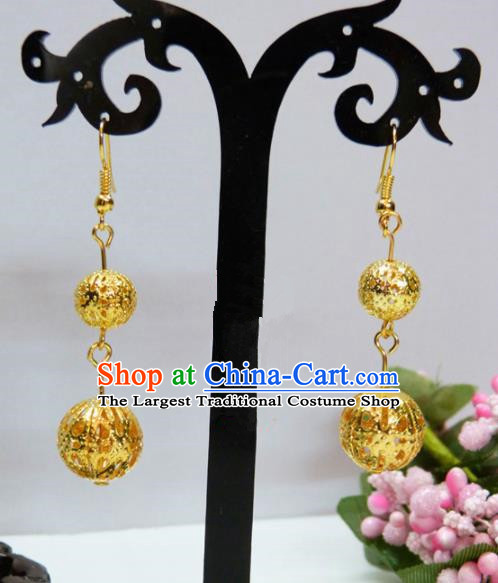 Chinese Ancient Princess Jewelry Accessories Traditional Hanfu Golden Earrings for Women