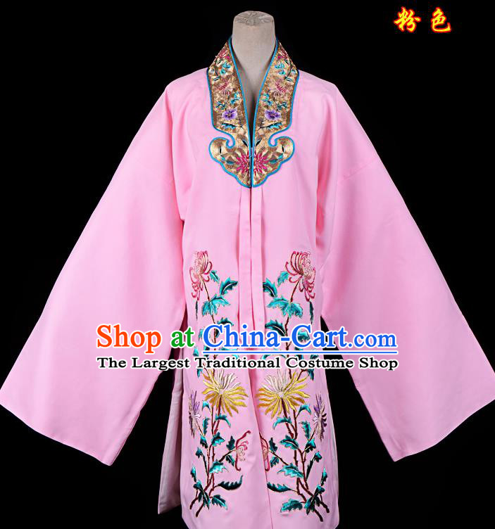 Professional Chinese Traditional Beijing Opera Princess Costume Embroidered Chrysanthemum Pink Dress for Adults