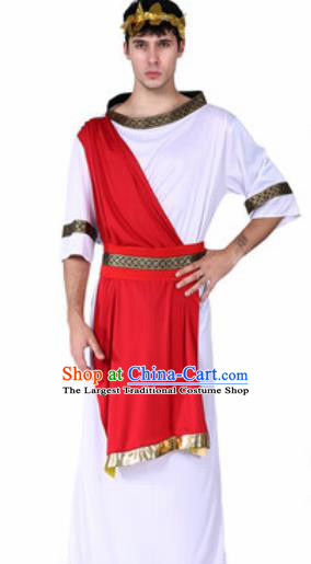 Traditional Greece Prince Costume Ancient Greek Warrior Red Clothing for Men