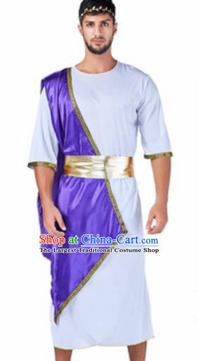 Traditional Greece Prince Costume Ancient Greek Warrior Purple Clothing for Men