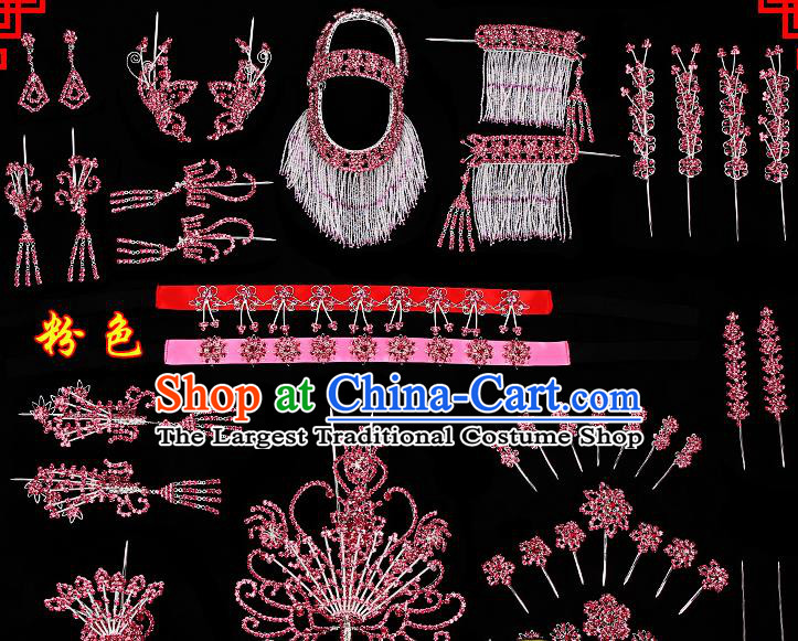 Chinese Beijing Opera Diva Hair Accessories Ancient Princess Pink Hairpins Complete Set for Women