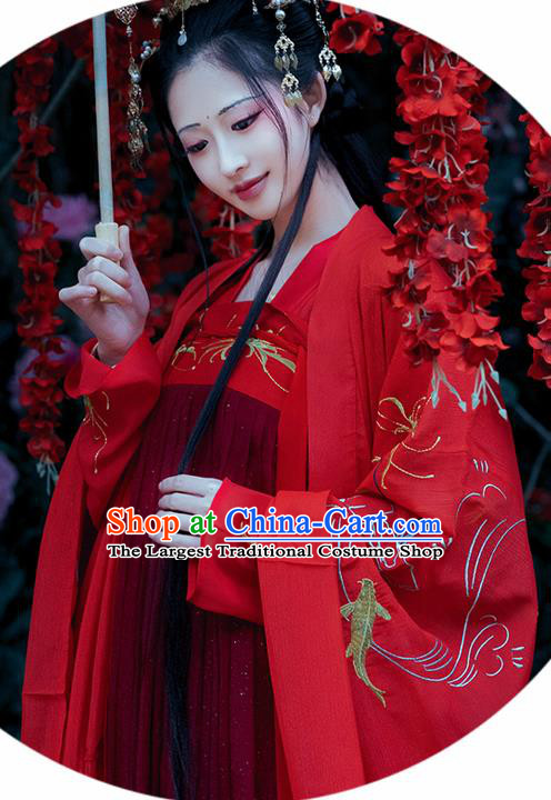 Chinese Ancient Palace Princess Red Dress Traditional Tang Dynasty Wedding Replica Costume for Women