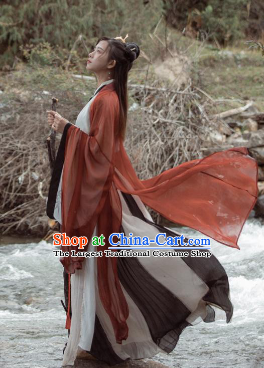 Chinese Ancient Swordswomen Hanfu Dress Traditional Jin Dynasty Replica Costume for Women