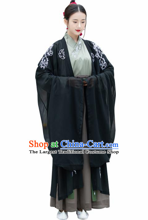 Chinese Ancient Black Hanfu Dress Traditional Jin Dynasty Swordswomen Replica Costume for Women