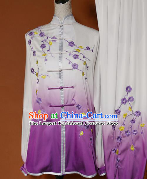 Top Grade Kung Fu Costume Martial Arts Training Tai Ji Embroidered Plum Blossom Purple Uniform for Adults