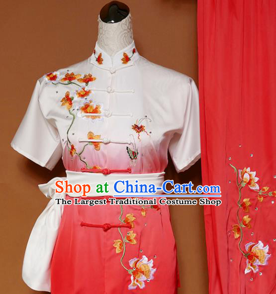 Top Group Kung Fu Costume Tai Ji Training Embroidered Magnolia Pink Uniform Clothing for Women