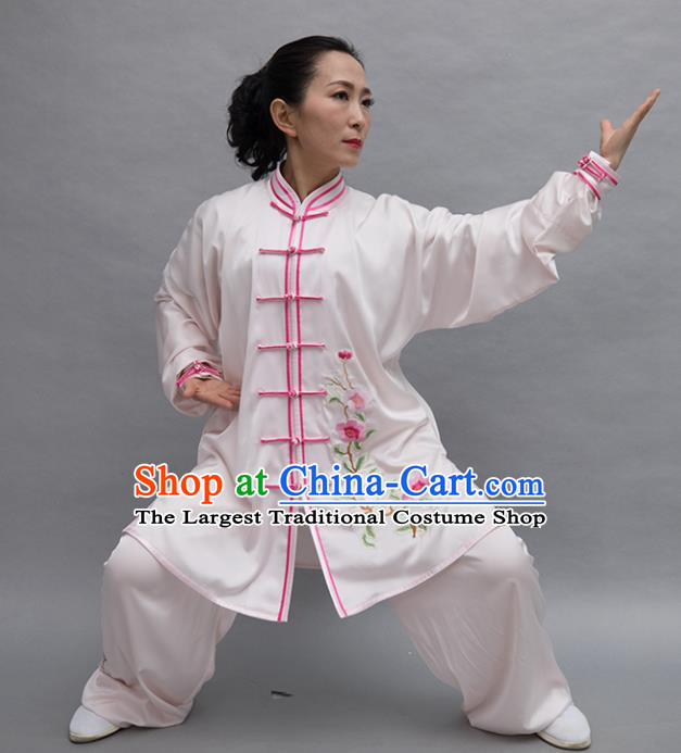 Top Tai Ji Training Embroidered Flowers White Uniform Kung Fu Group Competition Costume for Women