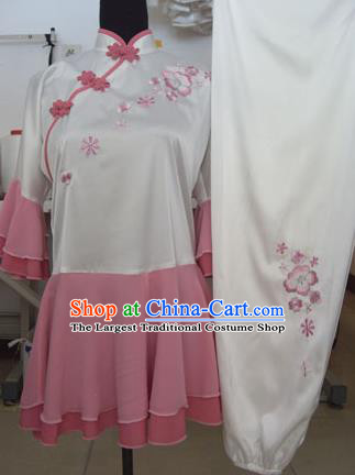 Chinese Traditional Tai Chi Embroidered Pink Uniform Kung Fu Group Competition Costume for Women