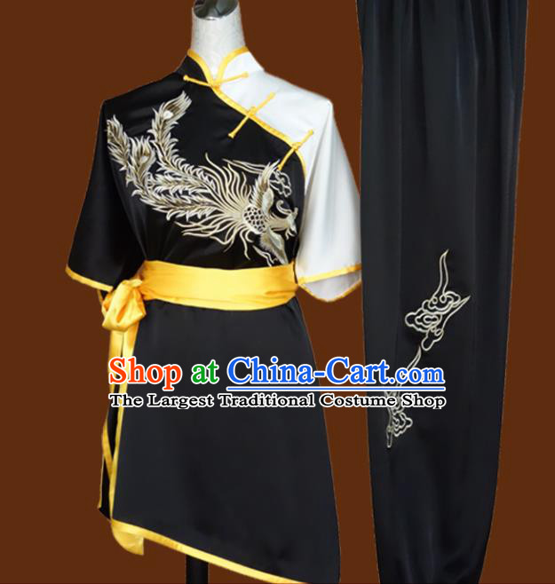 Top Grade Kung Fu Embroidered Black Costume Chinese Tai Chi Martial Arts Training Uniform for Adults