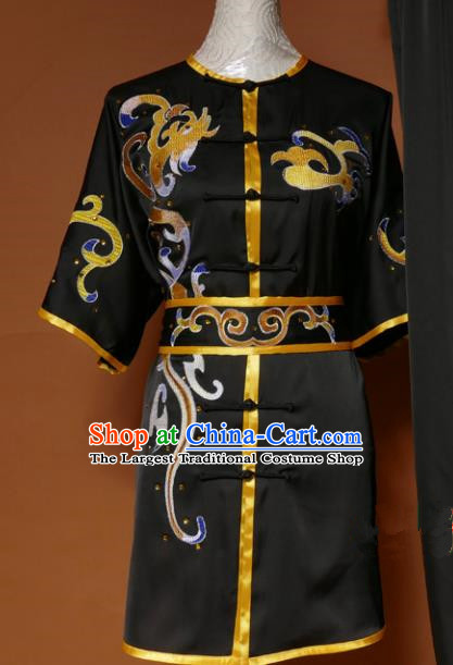 Top Kung Fu Group Competition Costume Martial Arts Wushu Black Uniform for Men