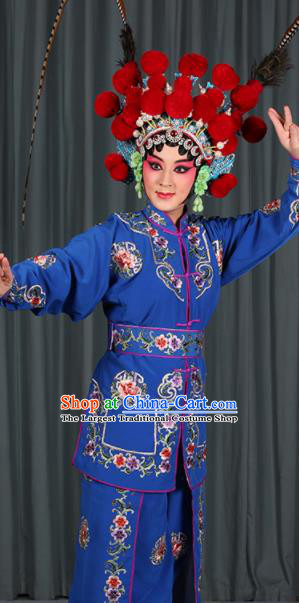 Professional Chinese Traditional Beijing Opera Blues Magic Warriors Royalblue Costume for Adults