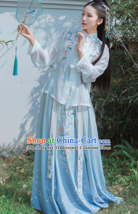 Chinese Traditional Embroidered Hanfu Dress Ancient Ming Dynasty Young Lady Historical Costume for Women