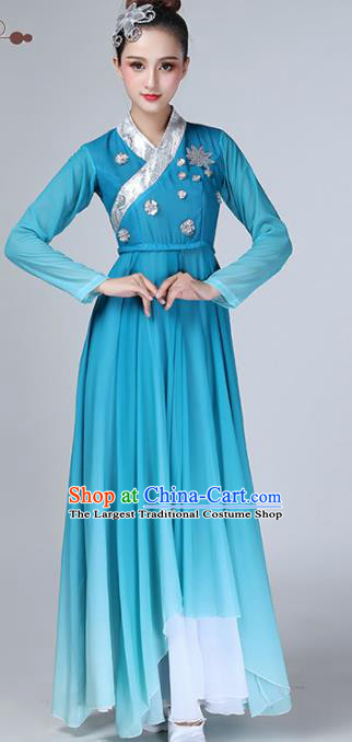 Chinese Traditional Stage Performance Umbrella Dance Costume Classical Dance Blue Dress for Women